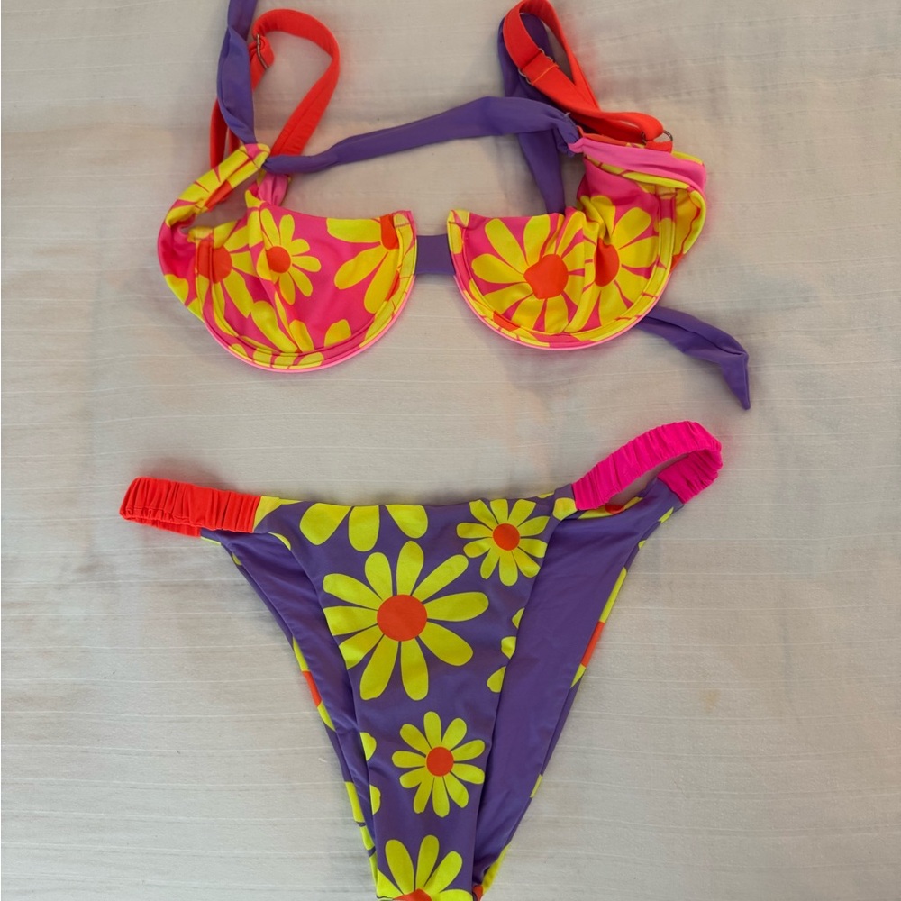 Oneone swim Floral Bikini Set in Purple and Yellow